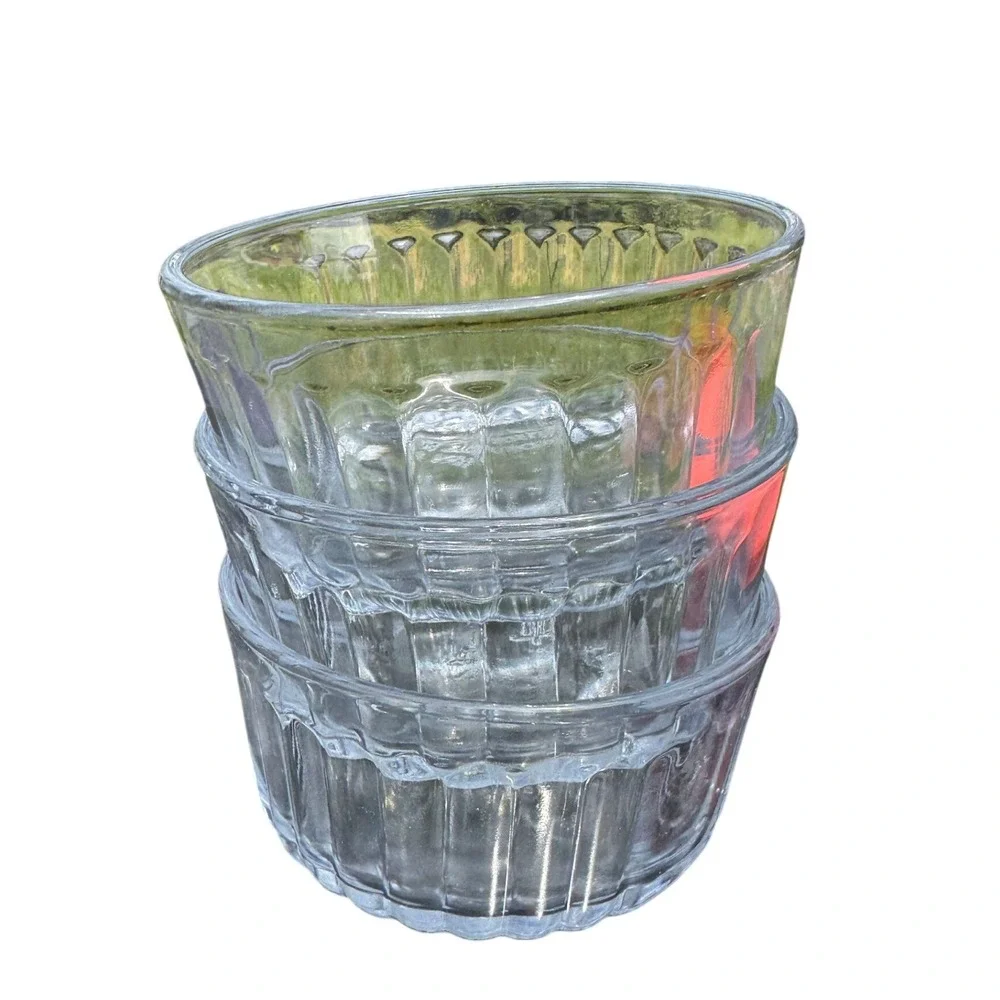 Anchor Hocking‎ Glass 2 Cup Ribbed Prep Food Storage Bowls Red Lid Set 4 Vintage